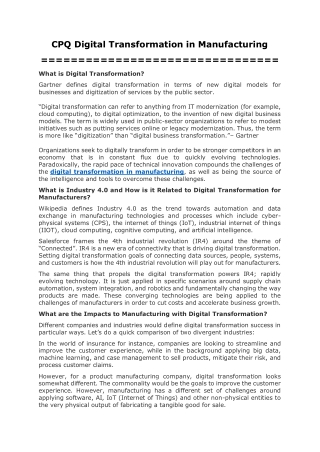 CPQ Digital Transformation in Manufacturing
