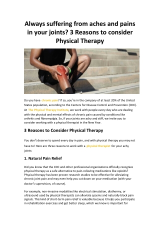 Always suffering from aches and pains in your joints? 3 Reasons to consider Physical Therapy