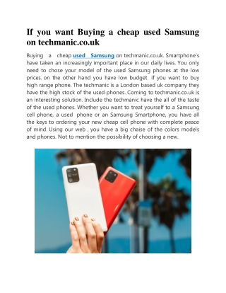 If you want Buying a cheap used Samsung on techmanic.co.uk