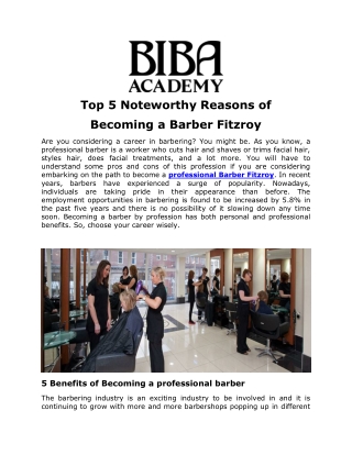 Top 5 Noteworthy Reasons Of Becoming A Barber Fitzroy