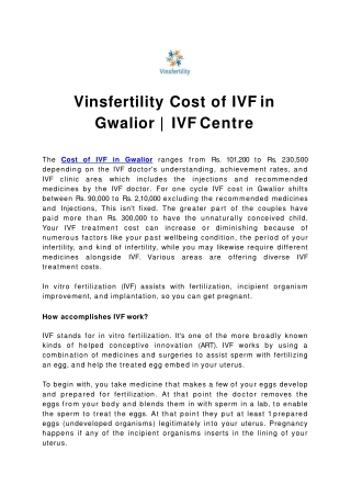 Vinsfertility Cost of IVF in Gwalior | IVF Centre