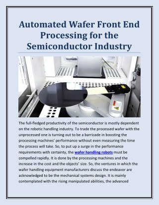 Automated Wafer Front End Processing for the Semiconductor Industry