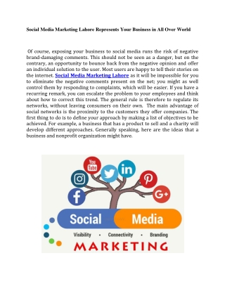 Social Media Marketing Lahore Represents Your Business in All Over World