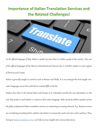 Importance of Italian Translation Services and the Related Challenges!