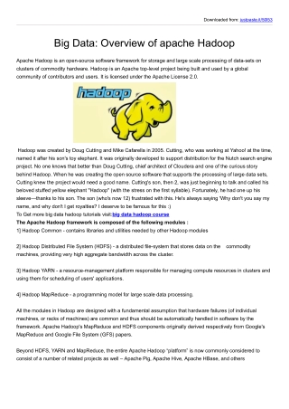 Big Data Overview of apache Hadoop