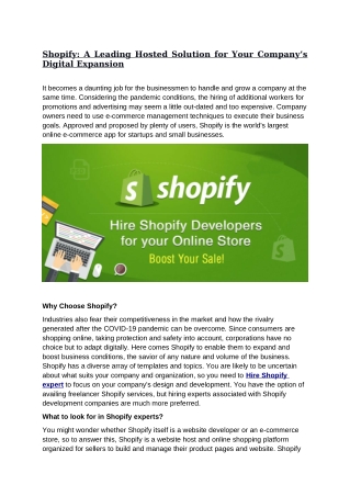 Shopify: A Leading Hosted Solution for Your Company’s Digital Expansion