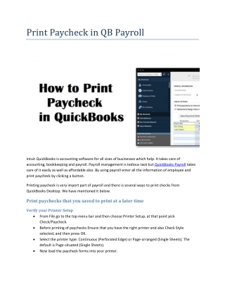 Print Paycheck in QB Payroll