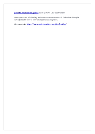 peer to peer lending sites development - AIS Technolabs