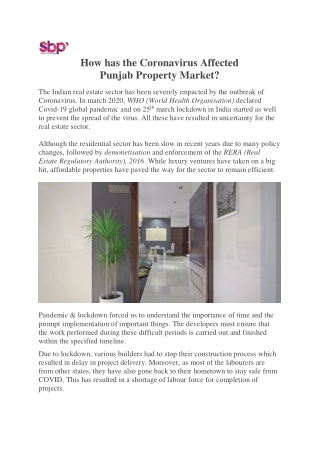 How has the Coronavirus Affected Punjab Property Market?