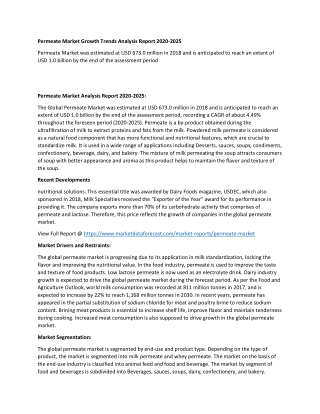 Permeate Market Analysis Growth Report 2020-2025