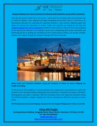 Cheapest Shipping from China to Australia by Following Safety Guidelines during COVID-19 Epidemic