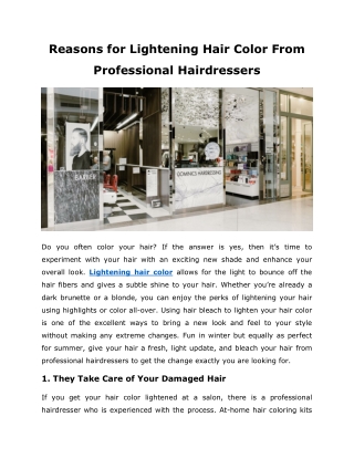 Reasons For Lightening Hair Color From Professional Hairdressers