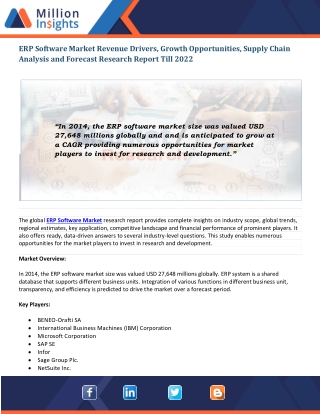 ERP Software Market Key Competitors, Competitive Landscape & Global Demand Analysis, 2022