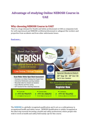 Advantage of studying Online NEBOSH Course in UAE