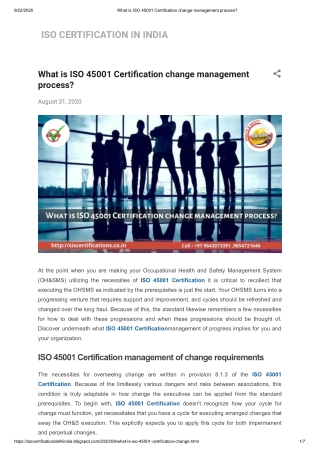 What is ISO 45001 Certification (OH&SMS) change management process?
