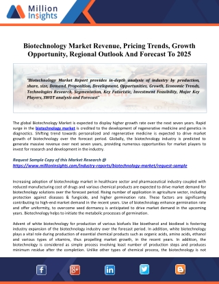 Biotechnology Market 2025 Size, Share, Classification, Application and Industry Chain Overview