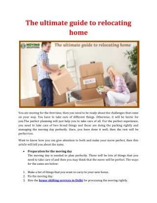 The ultimate guide to relocating home