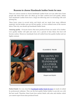 Reasons to choose Handmade Leather Boots for Men