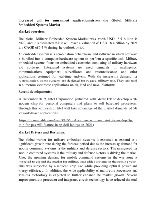 Military Embedded System Market Size and Growth Forecast Report 2020