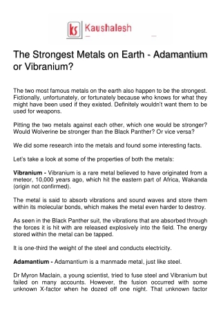 The Strongest Metals on Earth - Adamantium or Vibranium?