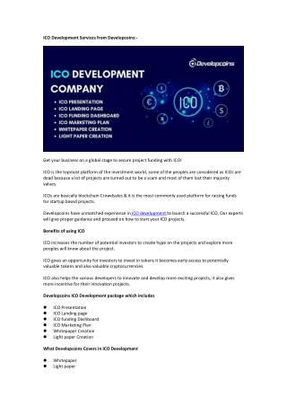 ICO Development Services from Developcoins:-