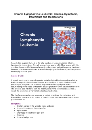 Chronic Lymphocytic Leukemia: Causes, Symptoms, treatments and Medications