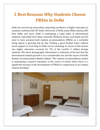2 Best Reasons Why Students Choose PBSAs in Delhi