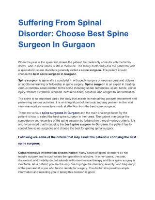 Suffering From Spinal Disorder: Choose Best Spine Surgeon In Gurgaon
