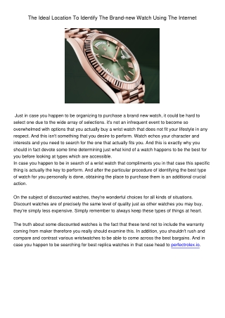 The Idea lLocation To Identify The Brand - new Watch Using The Internet