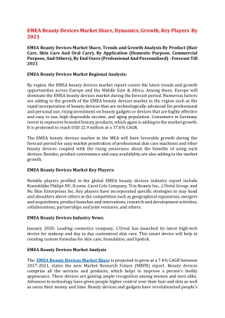 EMEA Beauty Devices Market Share, Dynamics, Growth, Key Players  By 2021