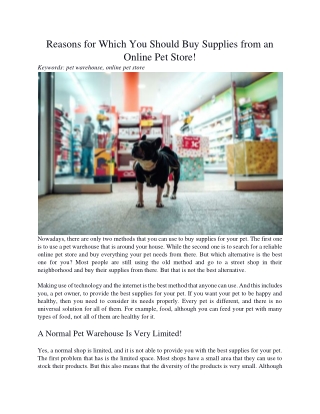 Reasons for Which You Should Buy Supplies from an Online Pet Store!