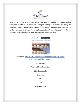 Porcelain Veneers Columiba Sc | Crescentprosthodontics.com