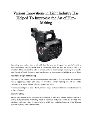Digital Cinema Camera Rental for Filmmakers