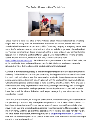 The Perfect Movers Is Here To Help You
