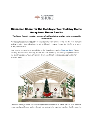 Cinnamon Shore for the Holidays: Your Holiday Home Away from Home Awaits