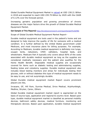 Durable Medical Equipment Market 2020 Segmentation, Demand, Growth, Trend, Opportunity and Forecast to 2025