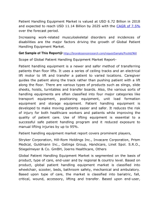 Patient Handling Equipment Market 2020 Segmentation, Demand, Growth, Trend, Opportunity and Forecast to 2025