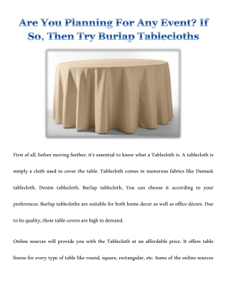 Are You Planning For Any Event? If So, Then Try Burlap Tablecloths