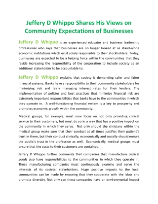 Jeffery D Whippo Shares His Views on Community Expectations of Businesses