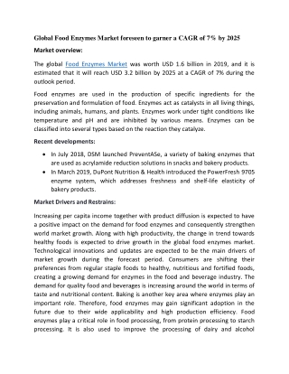 Food Enzymes Market Growth and Forecast to 2025