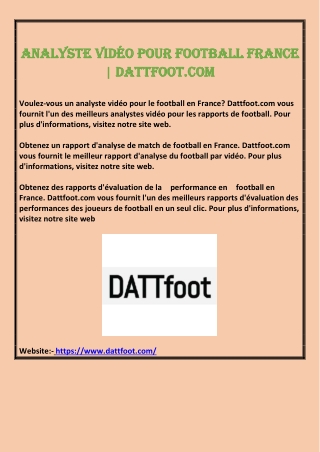 Analyste vidéo pour Football France | Dattfoot.com