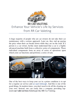 Enhance Your Vehicle's Life by Services from RR Car Valeting