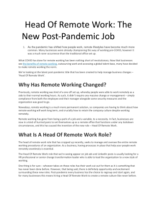 Head Of Remote Work: The New Post-Pandemic Job Title