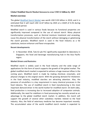 Developments in the F&B industry promote Global Modified Starch Market