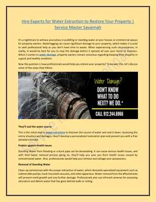 Hire Experts for Water Extraction to Restore Your Property | Service Master Savannah