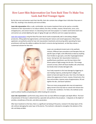 How Laser Skin Rejuvenation Can Turn Back Time To Make You Look And Feel Younger Again