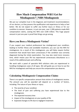 How Much Compensation Will I Get for Misdiagnosis? | NHS Misdiagnosis
