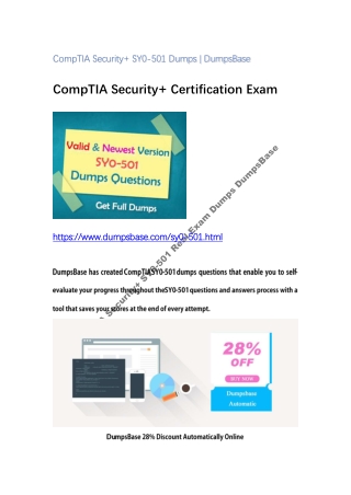 CompTIA Security  SY0-501 Real Exam Dumps DumpsBase