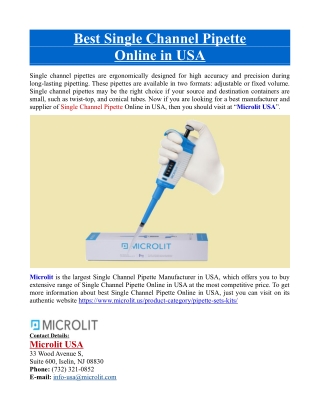 Best Single Channel Pipette Online in USA