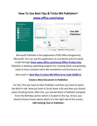 How To Use Best Tips & Tricks MS Publisher?- www.office.com/setup